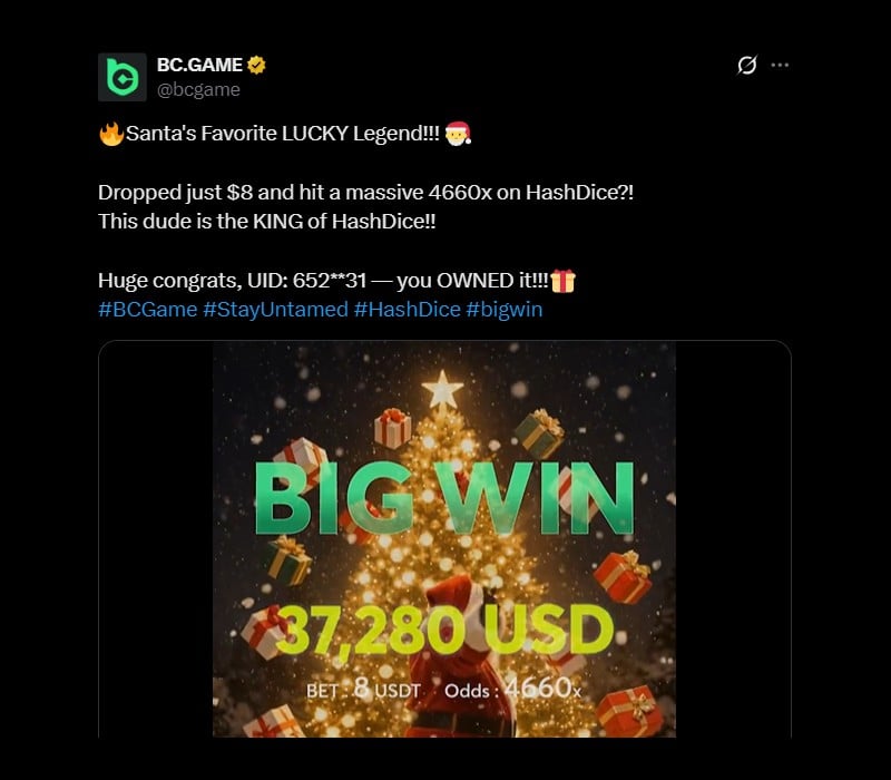 Twitter 37K HashDice Win at BCGame